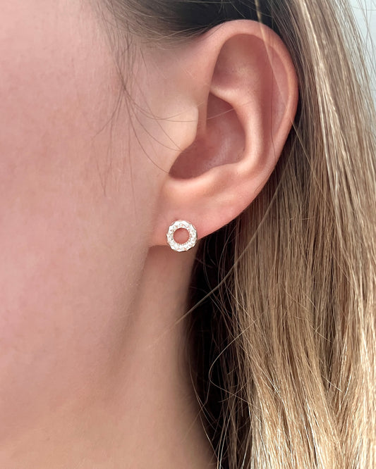 Small Sterling Silver Open Circle Sparkle Studs