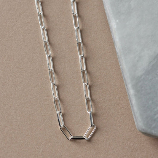 Small Silver Paper Clip Chain Necklace