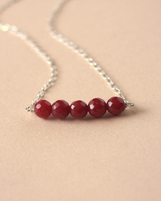Red Jade Bead Silver Necklace
