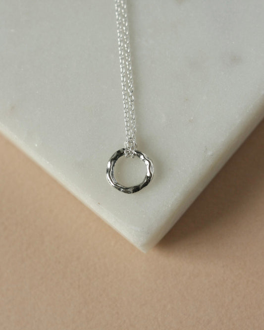 Rustic Sterling Silver Circle Necklace