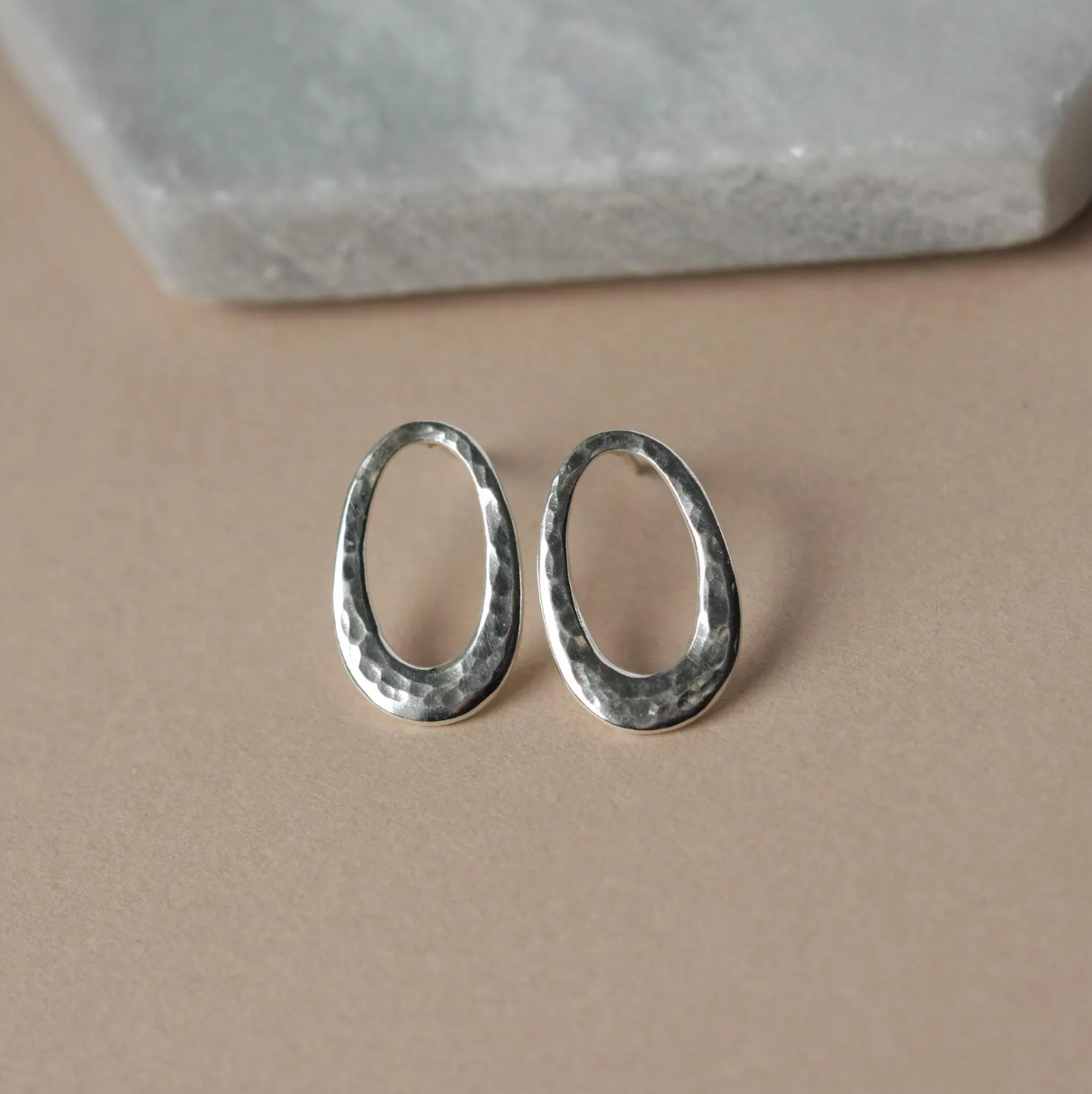 Hammered Sterling Silver Oval Stud Earrings