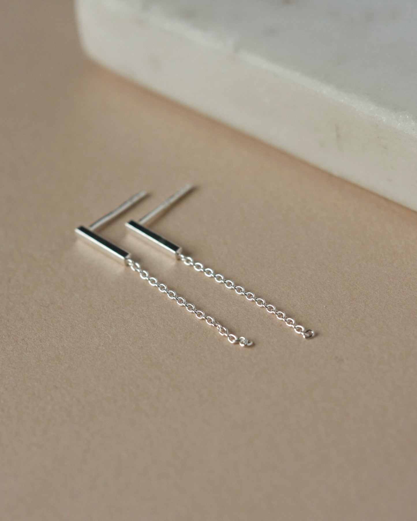 Sterling Silver Bar and Chain Dangle Studs