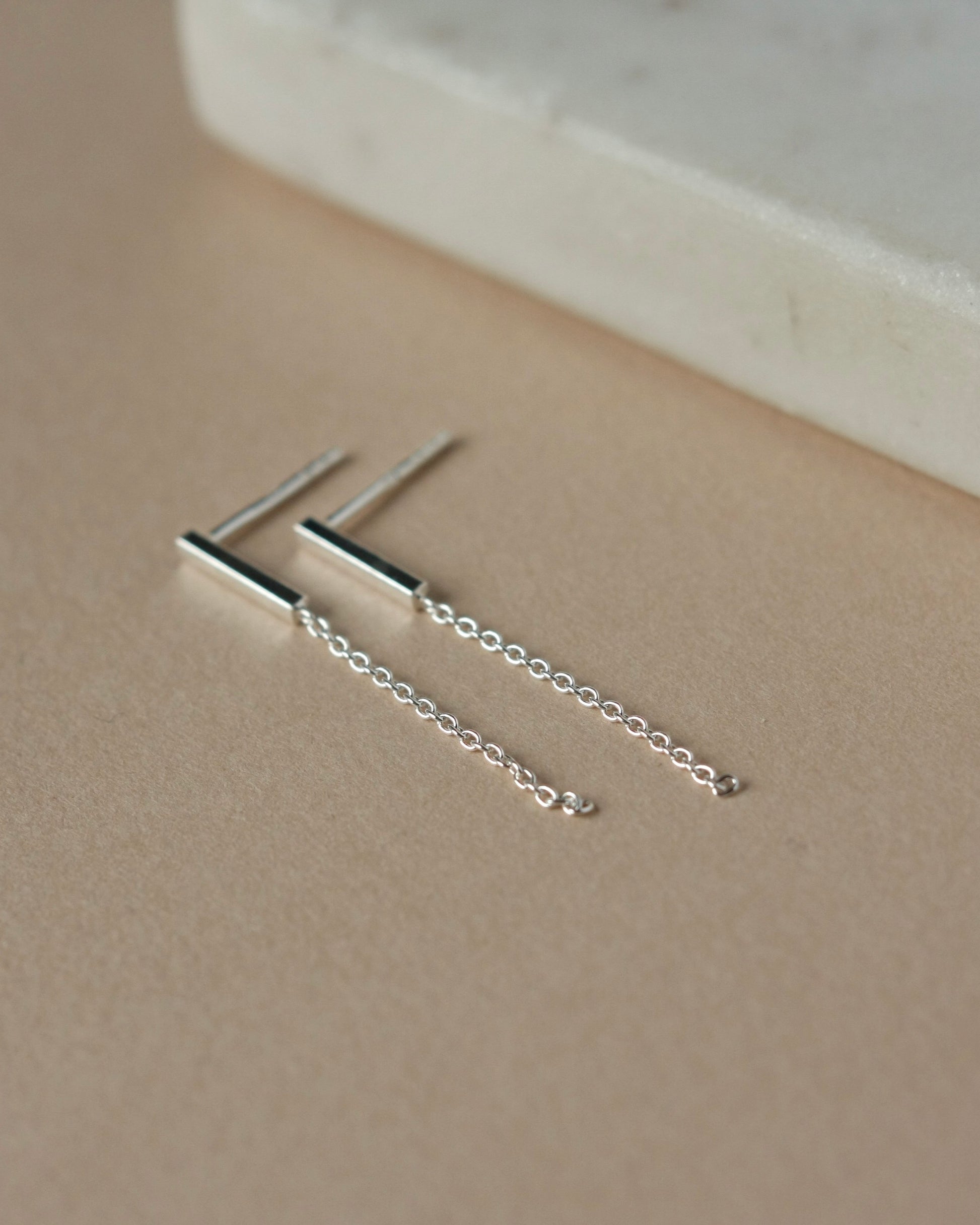 Sterling Silver Bar and Chain Dangle Studs