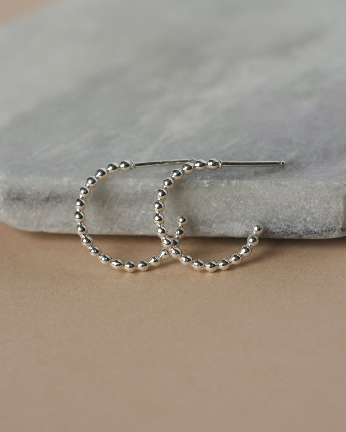 Sterling Silver Beaded Three Quarter Hoops