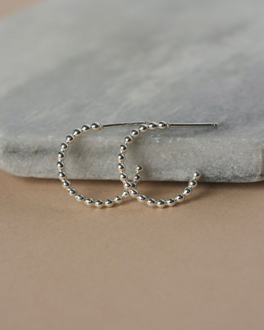 Sterling Silver Beaded Three Quarter Hoops