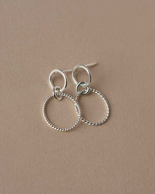 Sterling Silver Double Circle Dangling Studs