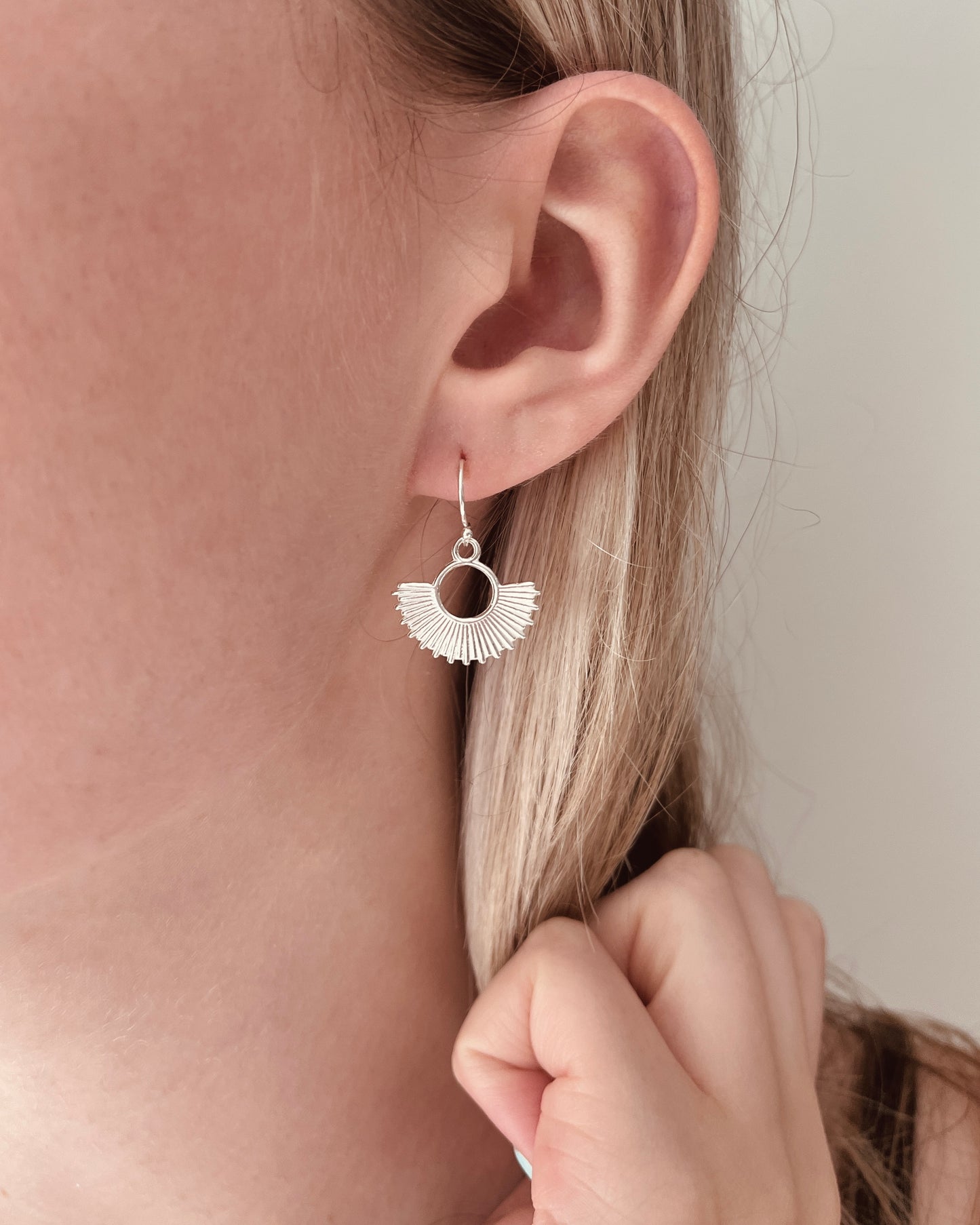 Sterling Silver Half Sun Art Deco Earrings