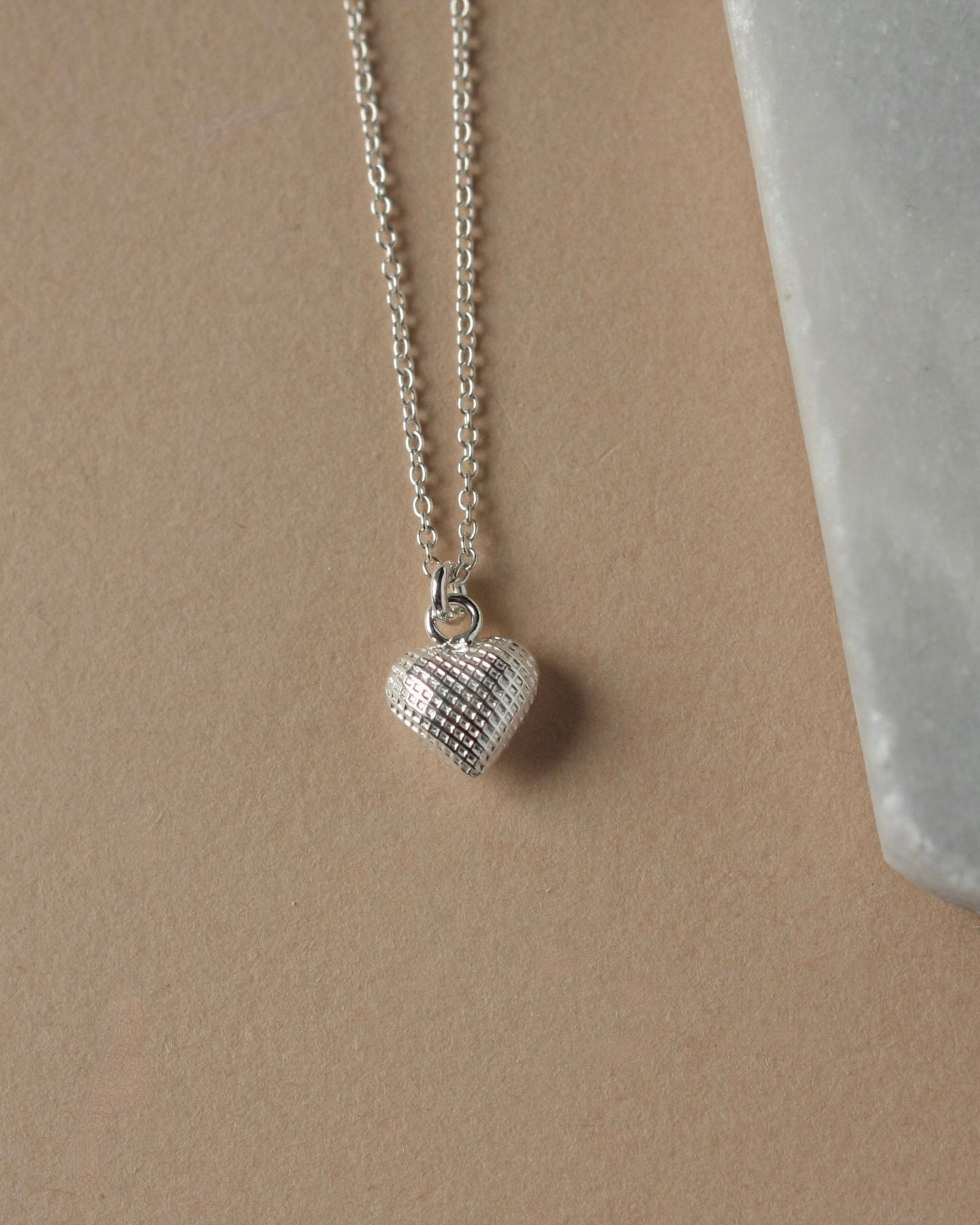 Small Sterling Silver Textured Heart Charm Necklace