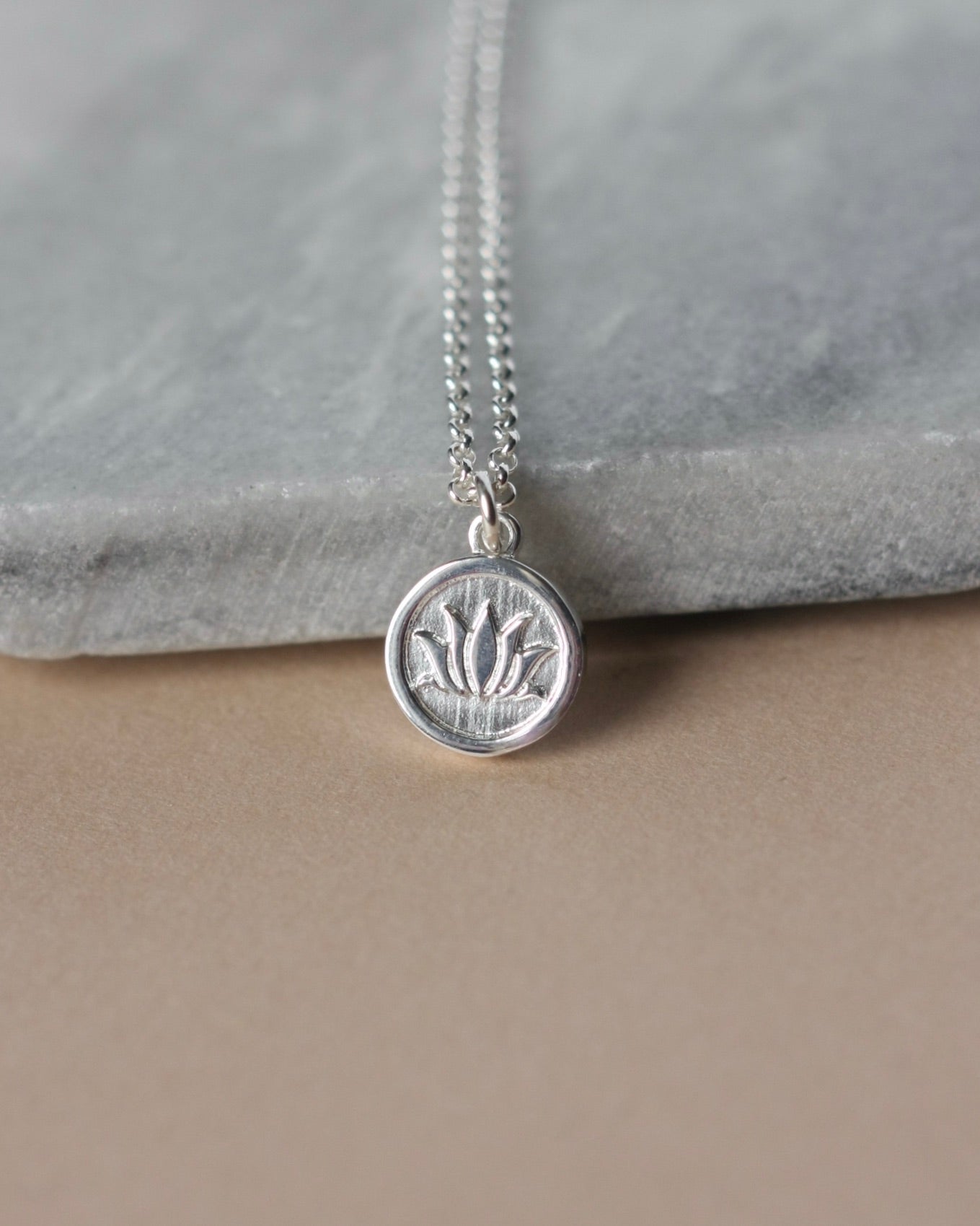 Silver Lotus Charm Necklace