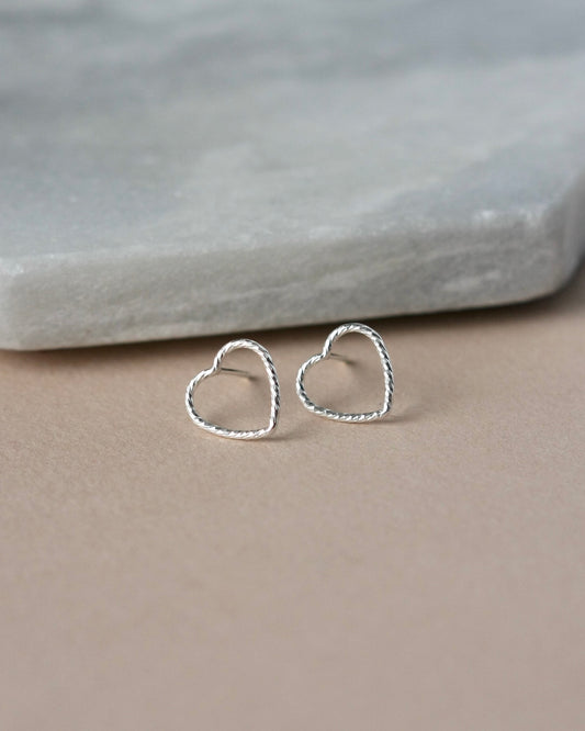 Sparkly Sterling Silver Heart Stud Earrings