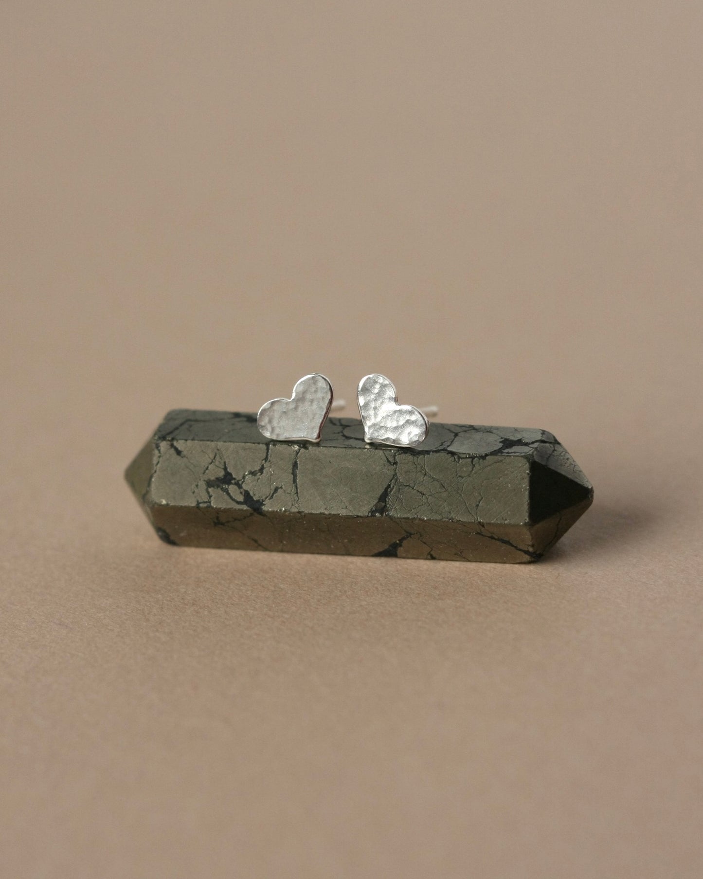 Tiny Hammered Sterling Silver Heart Studs