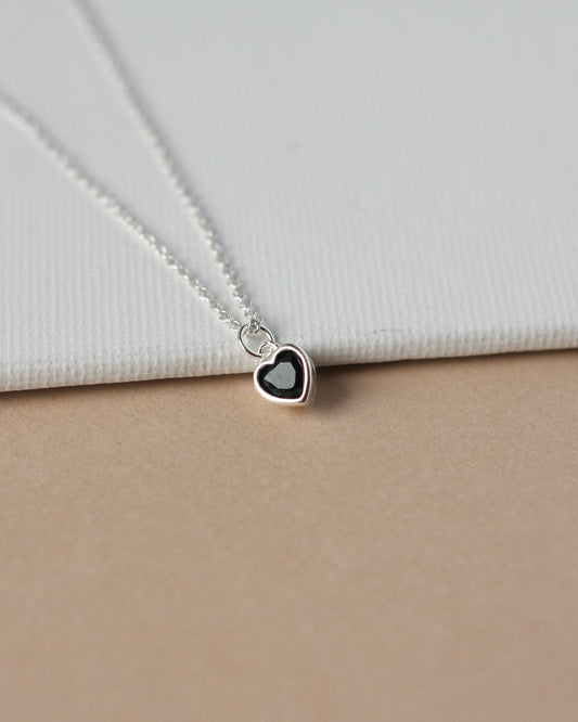 Small Black CZ Heart Charm Necklace