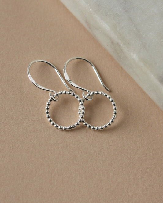 Small Sterling Silver Beaded Circle Earrings