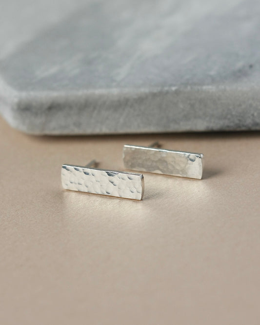 Hammered Sterling Silver Bar Stud Earrings