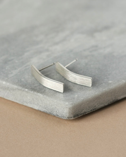 Sterling Silver Curved Bar Stud Earrings