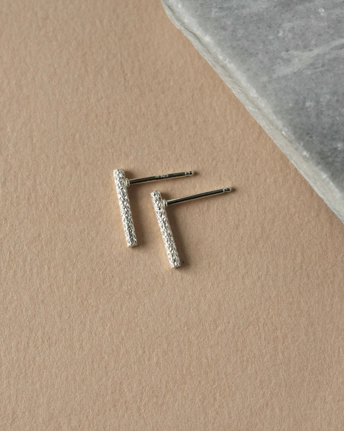 Textured Sterling Silver Bar Stud Earrings