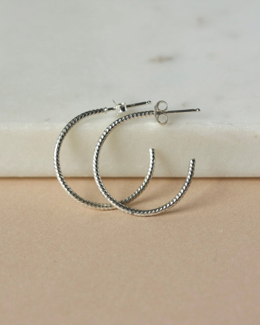 Thin Sparkly Sterling Silver Hoop Earrings