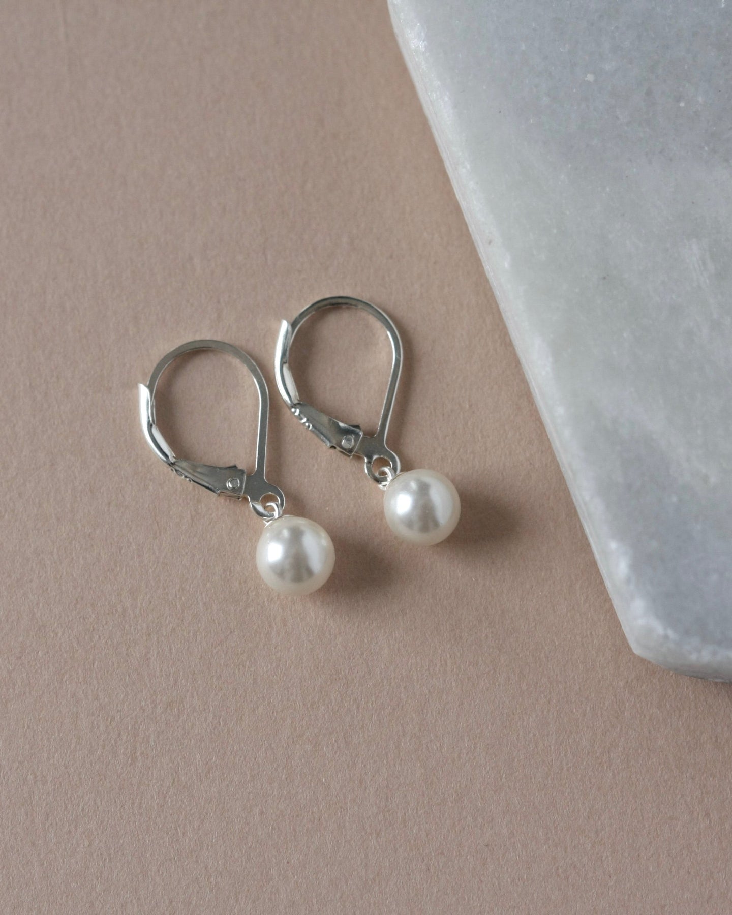 White Crystal Pearl Dangle Earrings