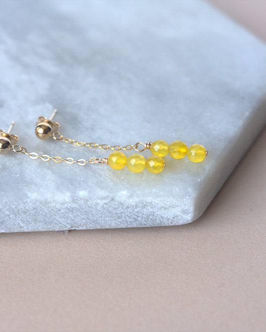 Yellow Chalcedony Silver Chain Earrings