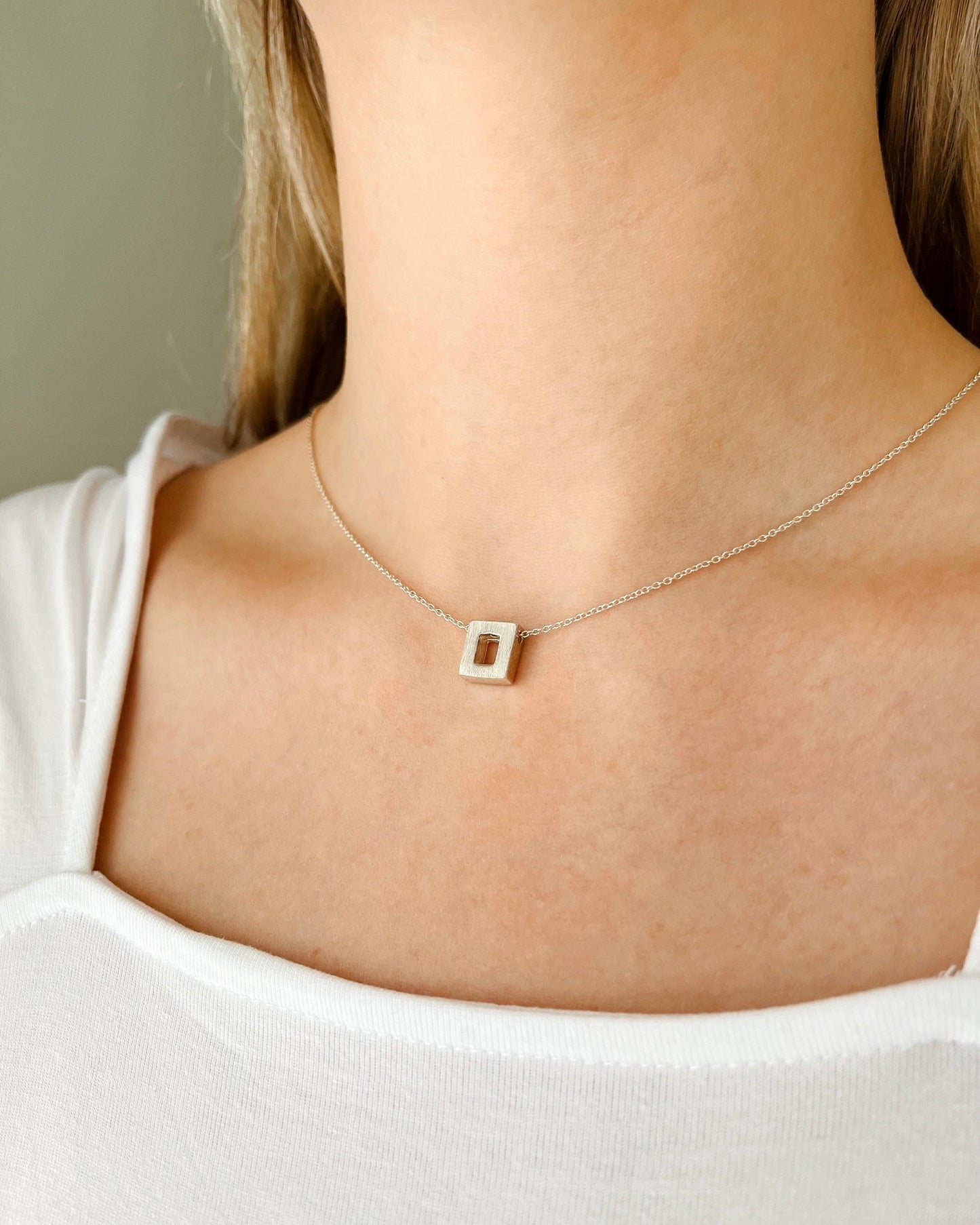 Sterling Silver Square Charm Geometric Necklace