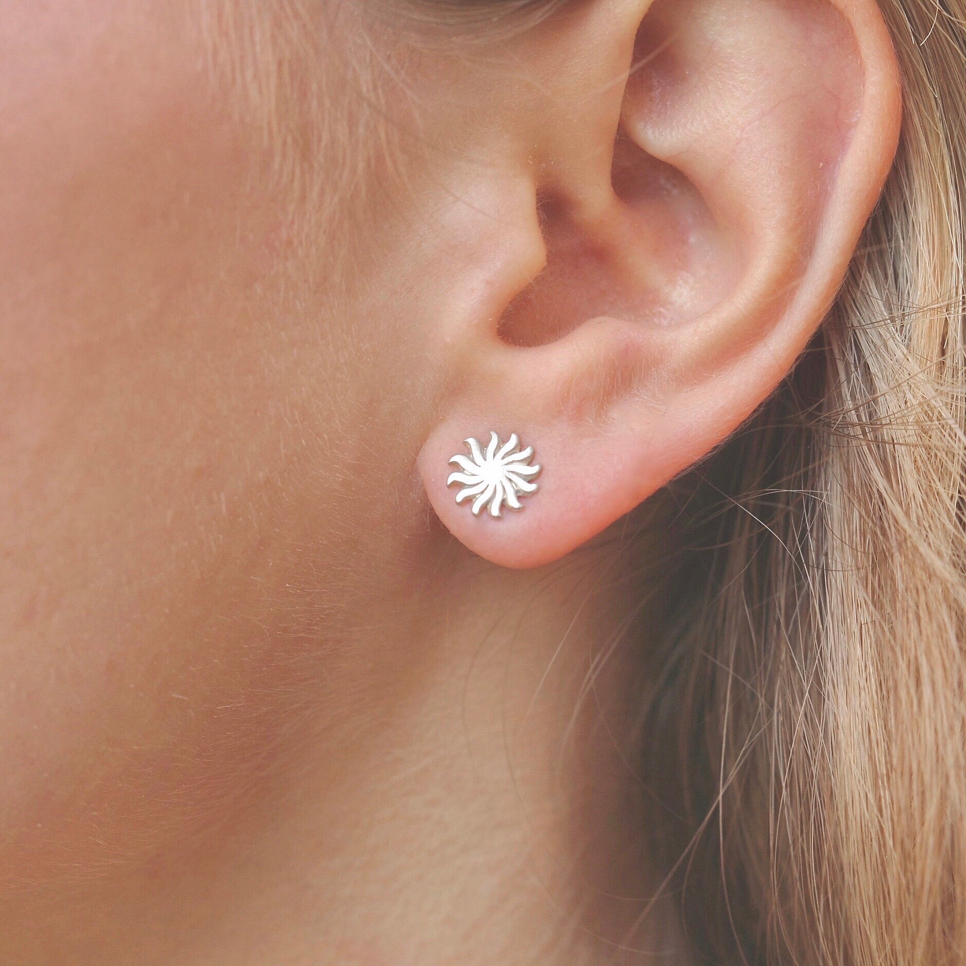 Minimalist Silver Sun Stud Earrings