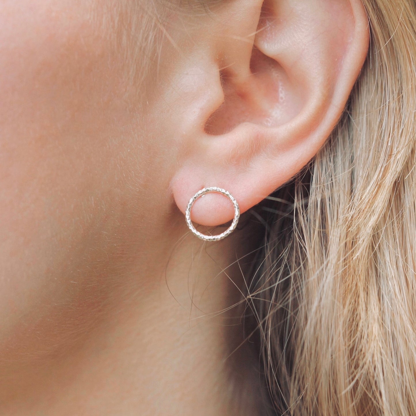 Minimalist Sparkly Sterling Silver Circle Stud Earrings