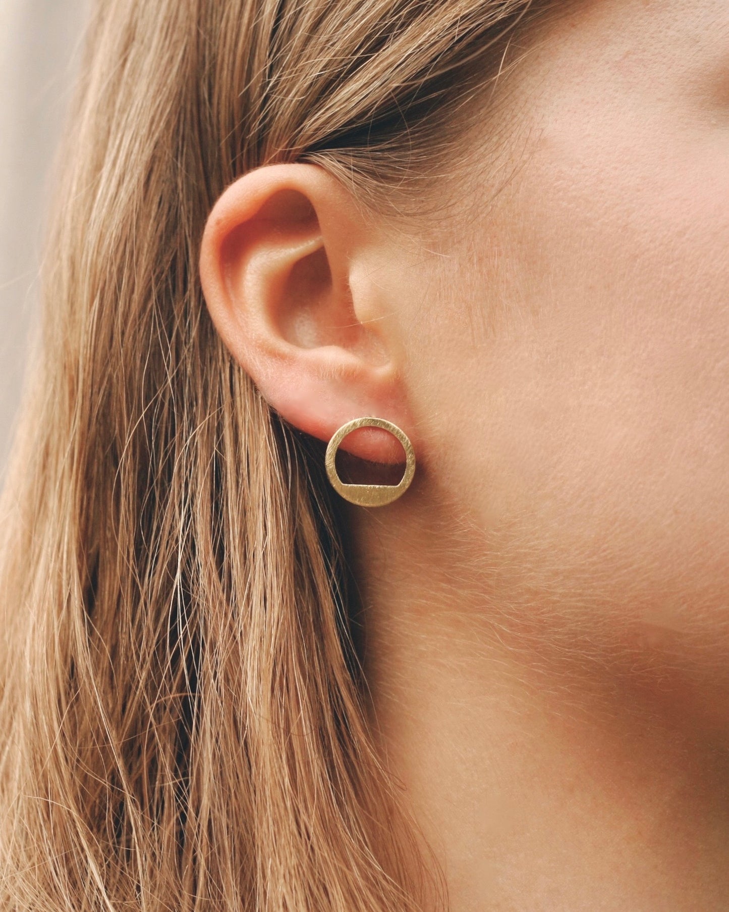 Round Gold Brass Geometric Stud Earrings