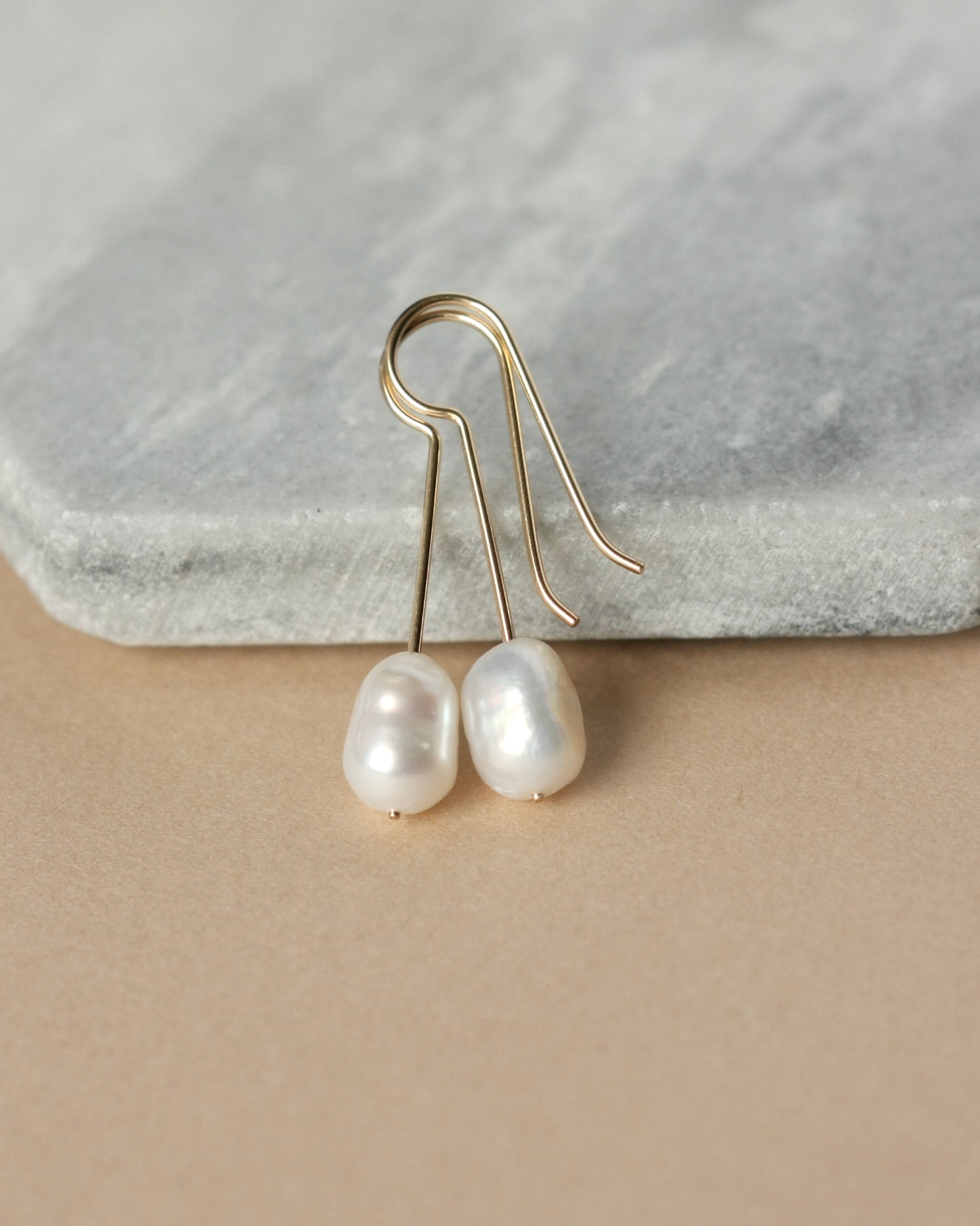 Minimalist Gold Baroque Pearl Dangle Earrings