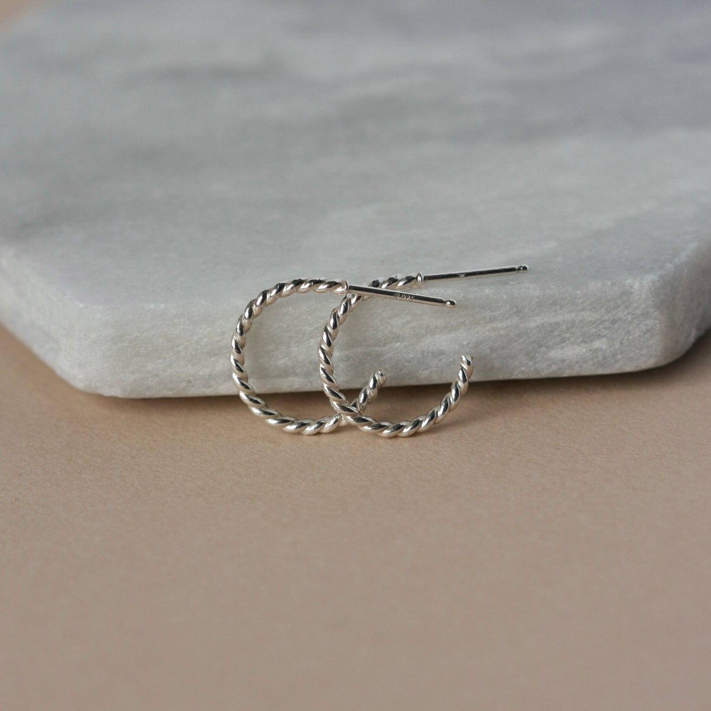 Small Everyday Twisted Sterling Silver Hoop Earrings