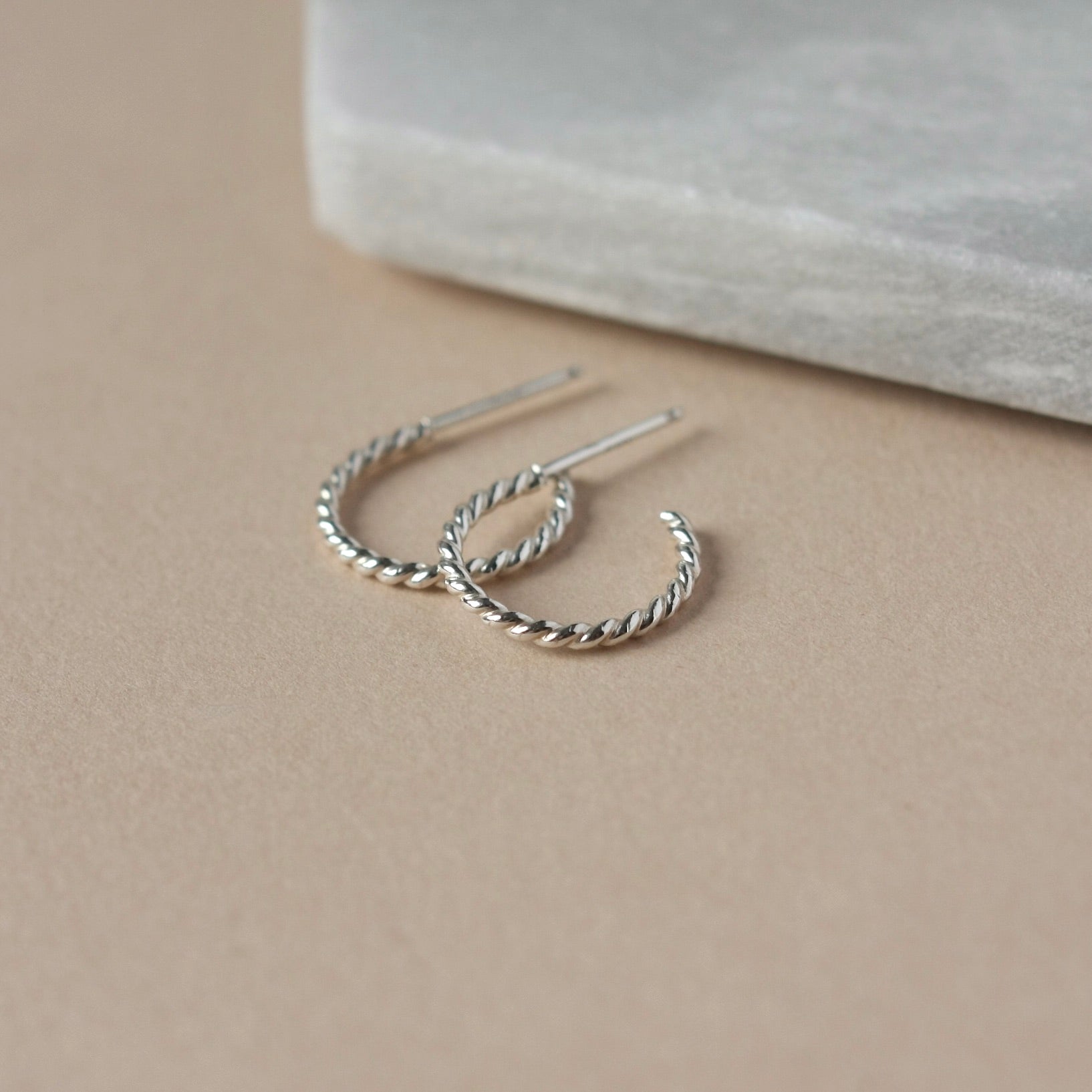 Small Everyday Twisted Sterling Silver Hoop Earrings