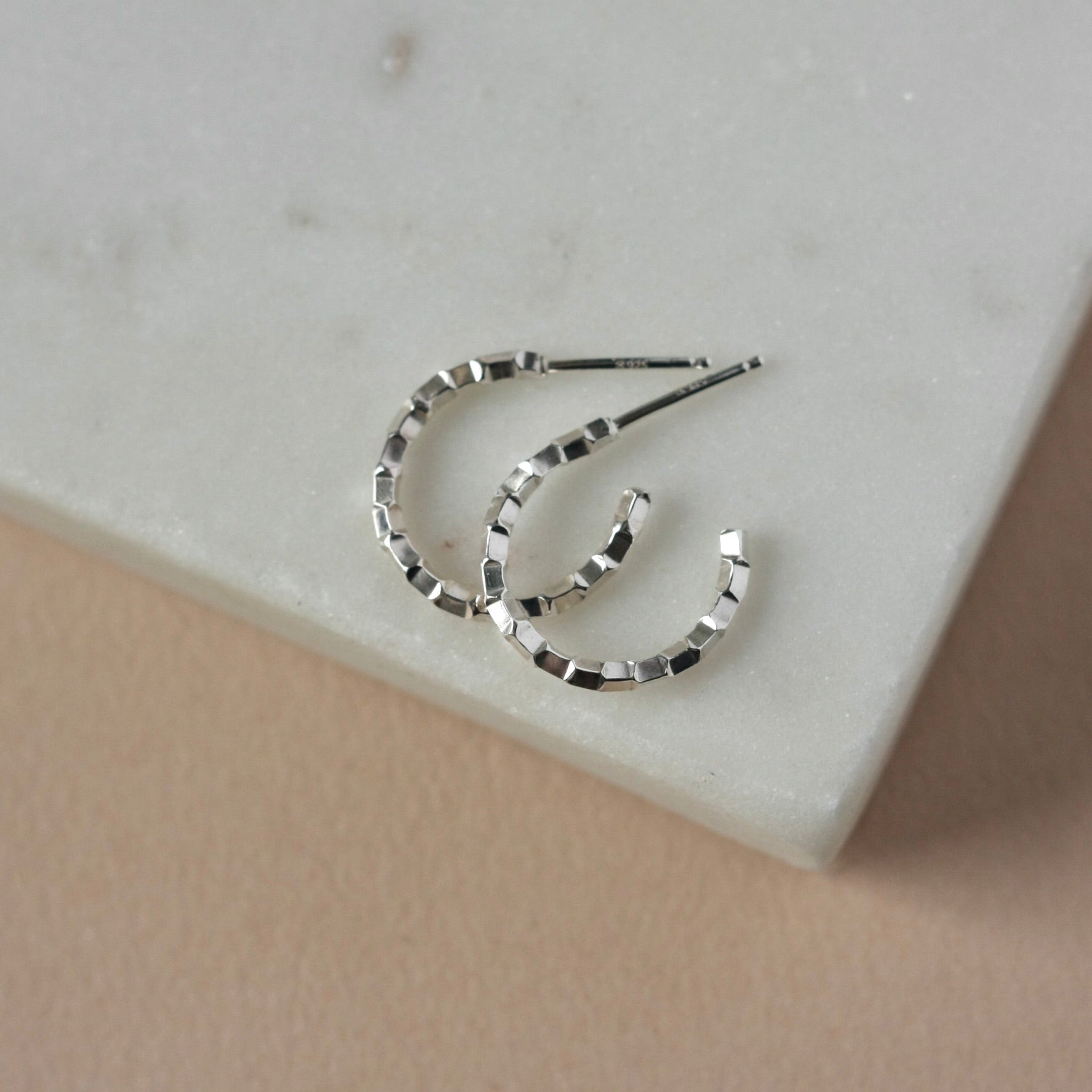 Small Textured Sterling Silver Hoop Earrings