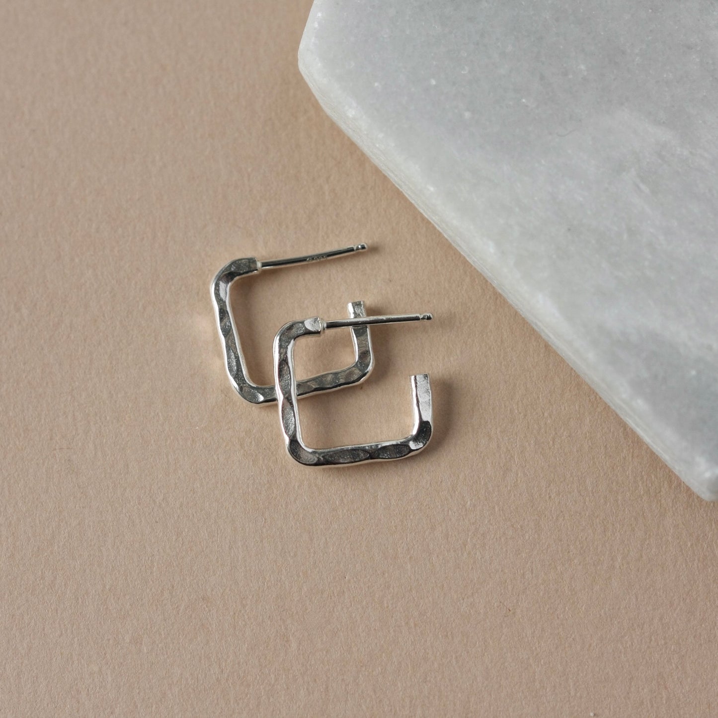 Hammered Sterling Silver Square Hoop Earrings