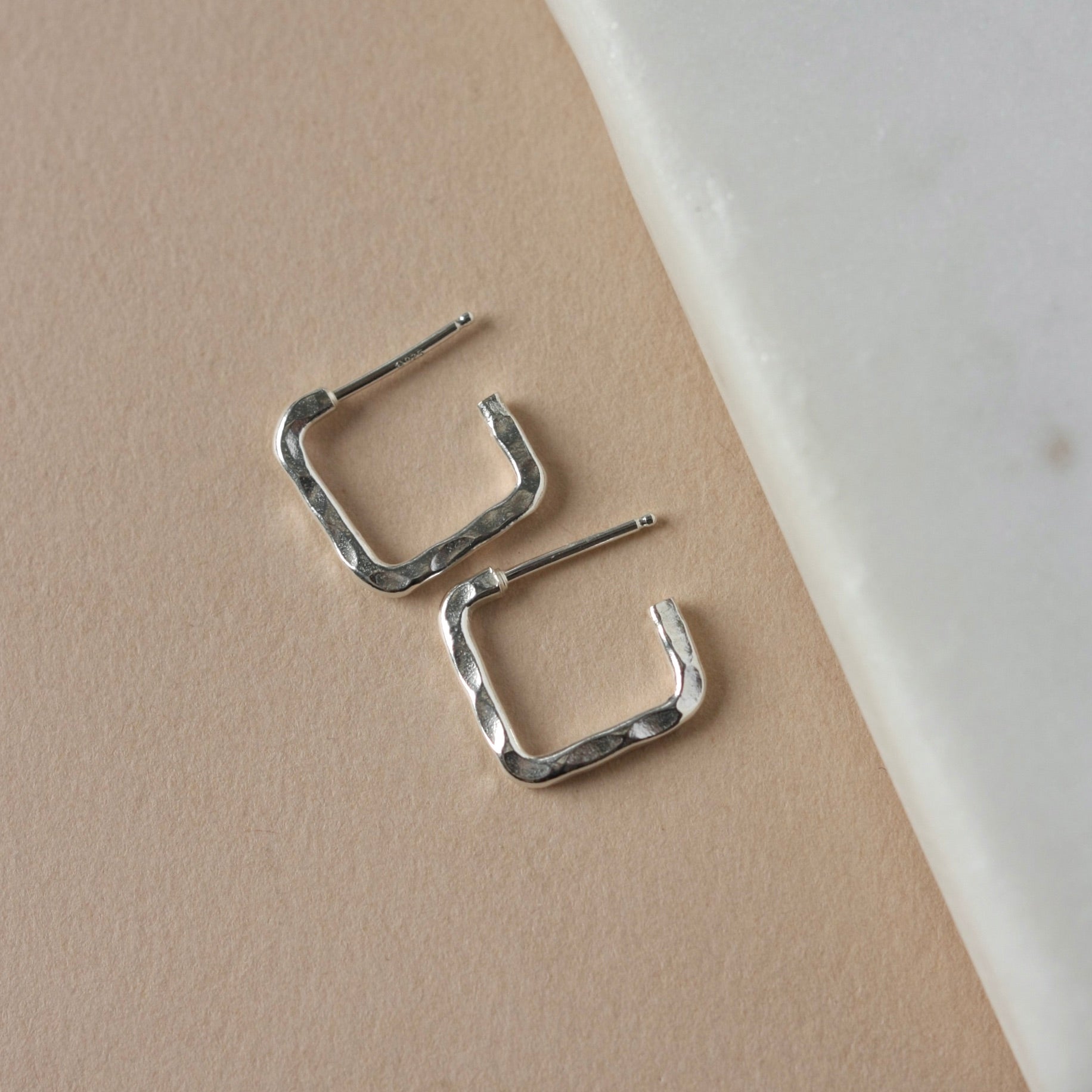 Hammered Sterling Silver Square Hoop Earrings