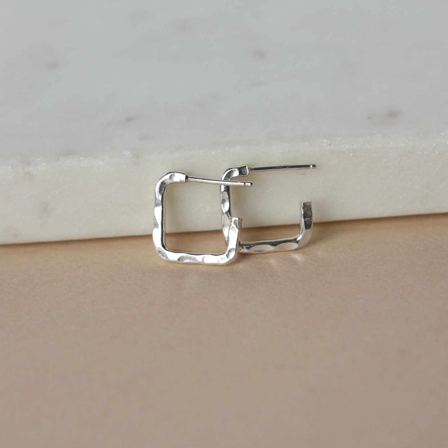 Hammered Sterling Silver Square Hoop Earrings