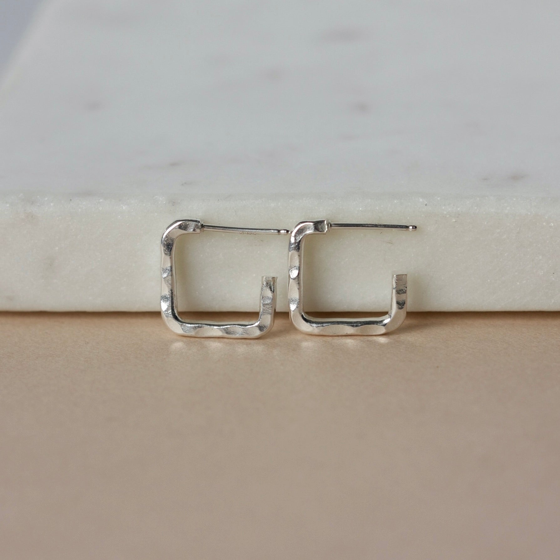 Hammered Sterling Silver Square Hoop Earrings