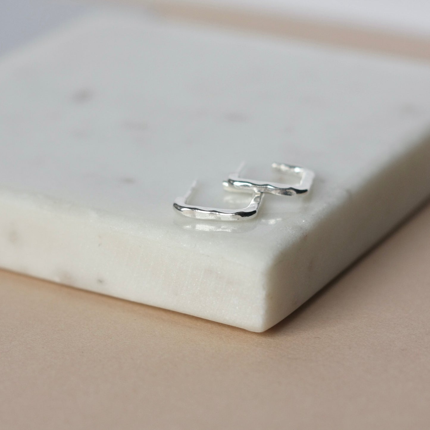 Hammered Sterling Silver Square Hoop Earrings