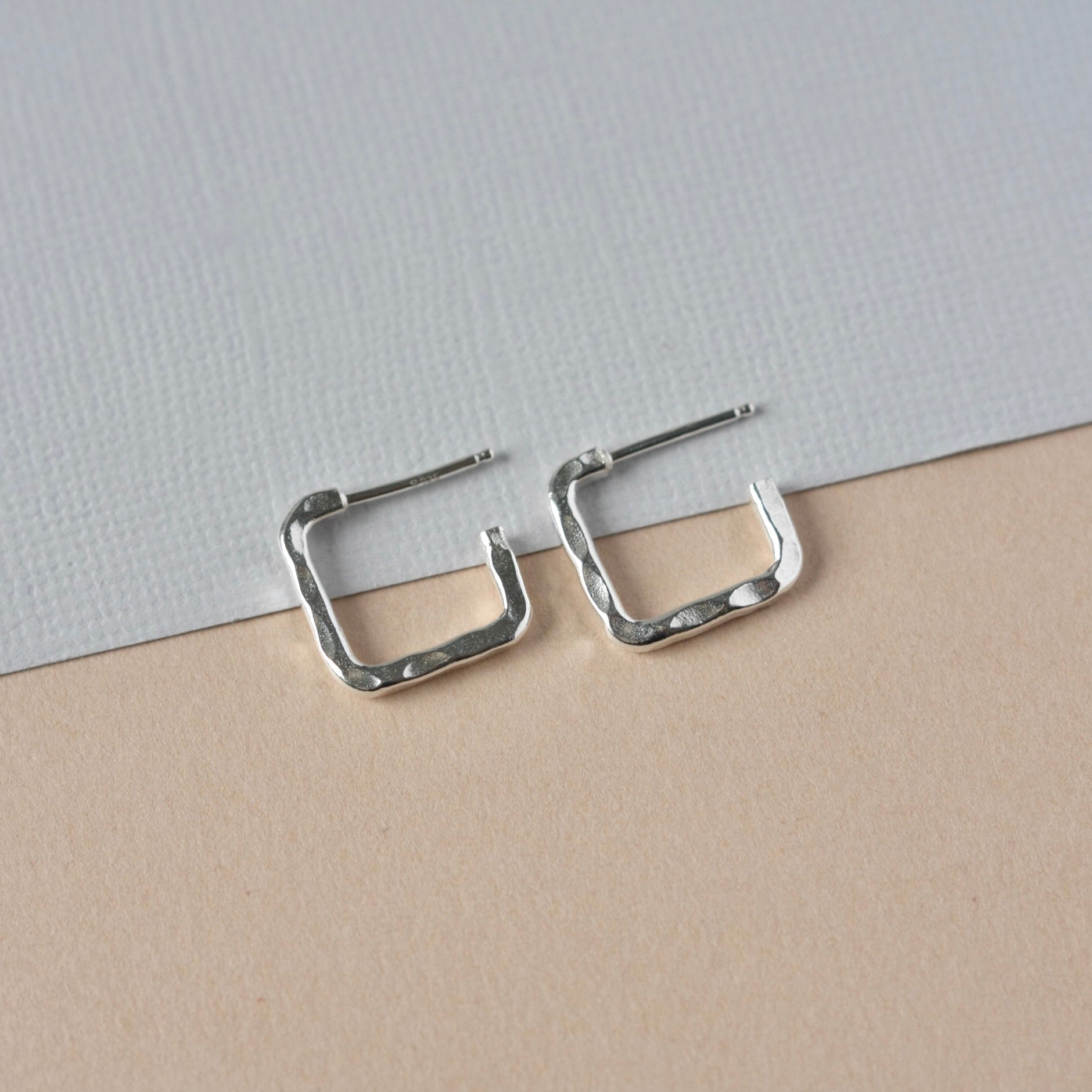 Hammered Sterling Silver Square Hoop Earrings