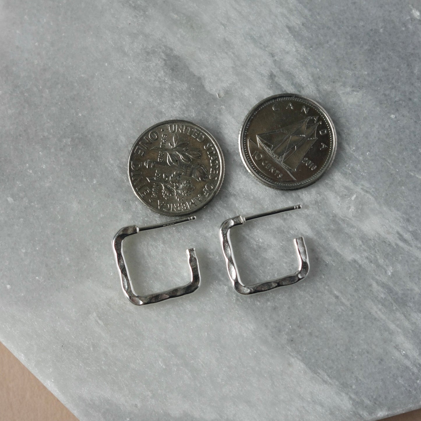 Hammered Sterling Silver Square Hoop Earrings
