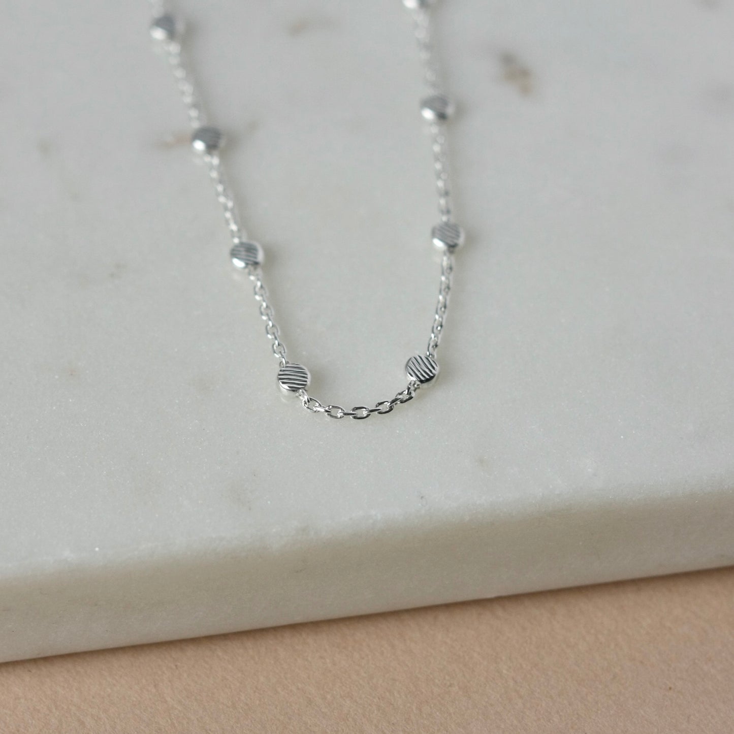 Dainty Minimalist Beaded Sterling Silver Chain Necklace