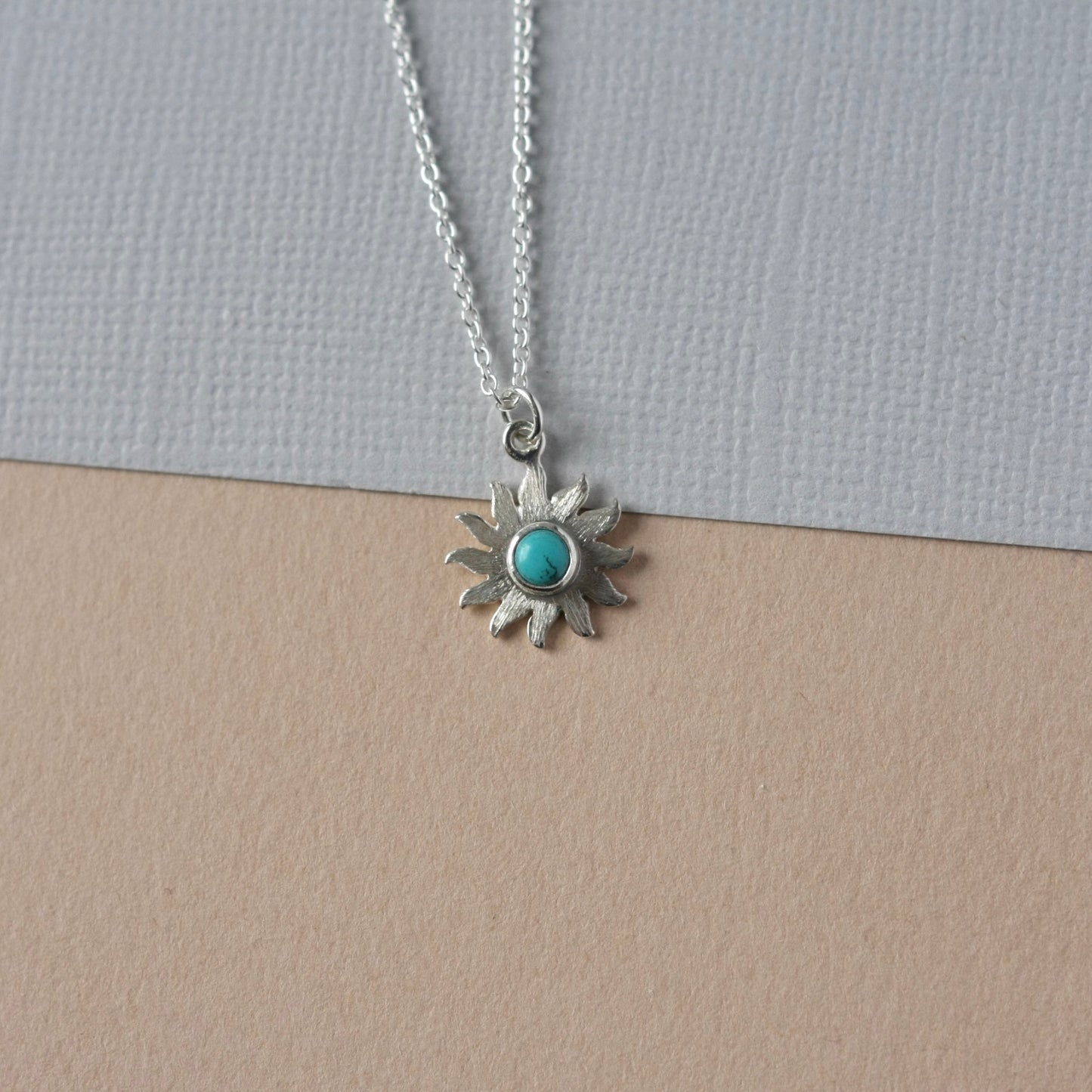 Dainty Sterling Silver Turquoise Sunburst Necklace