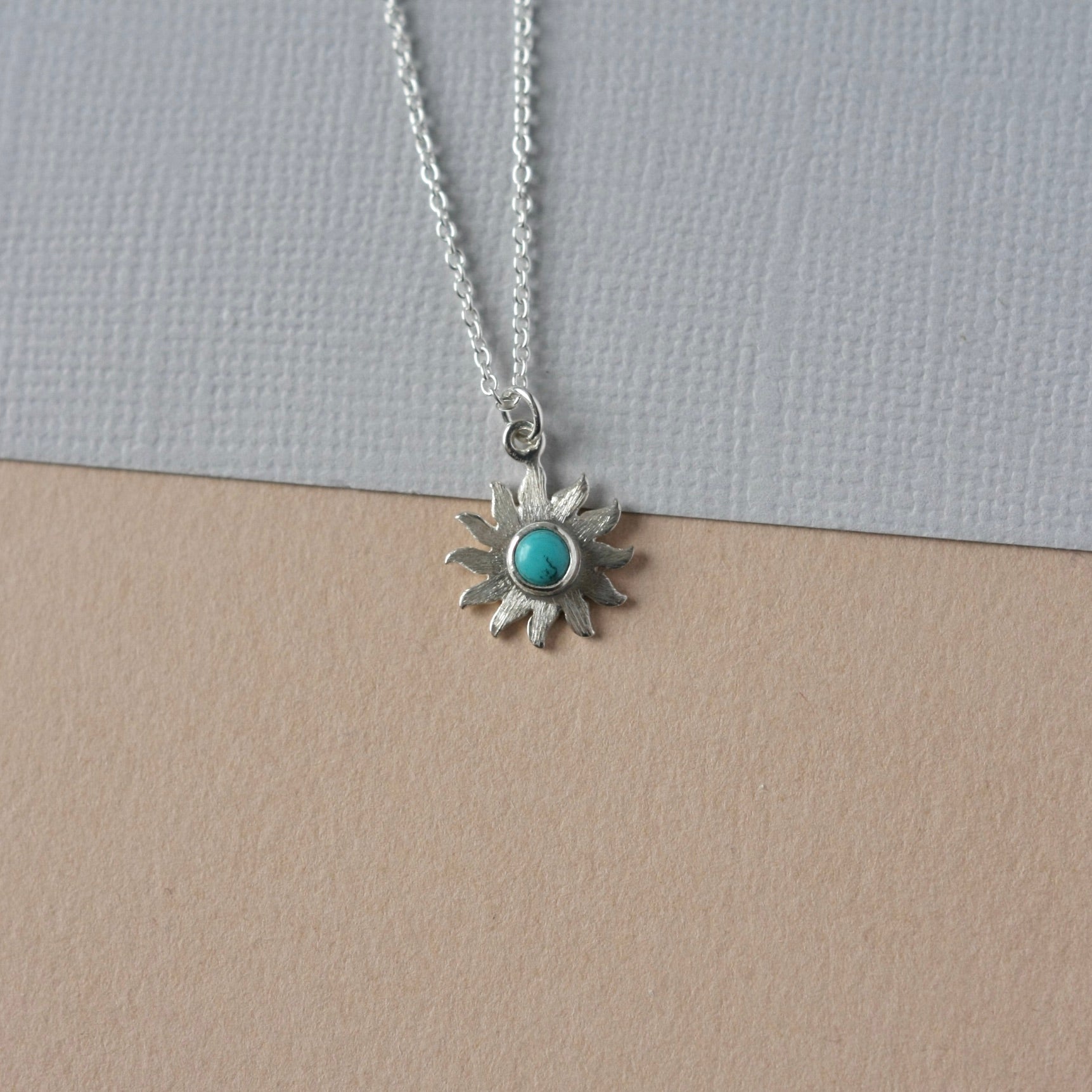 Dainty Sterling Silver Turquoise Sunburst Necklace