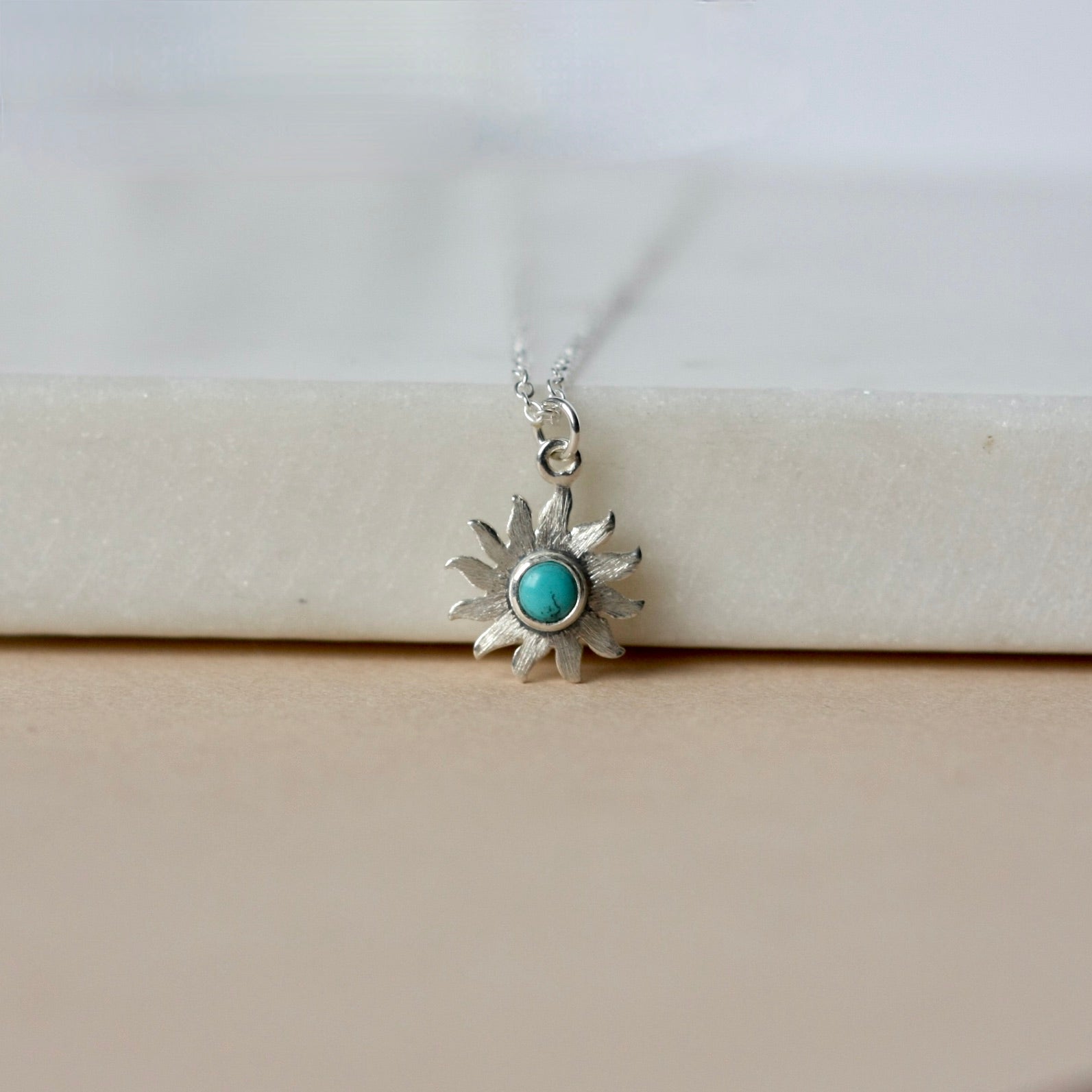 Dainty Sterling Silver Turquoise Sunburst Necklace