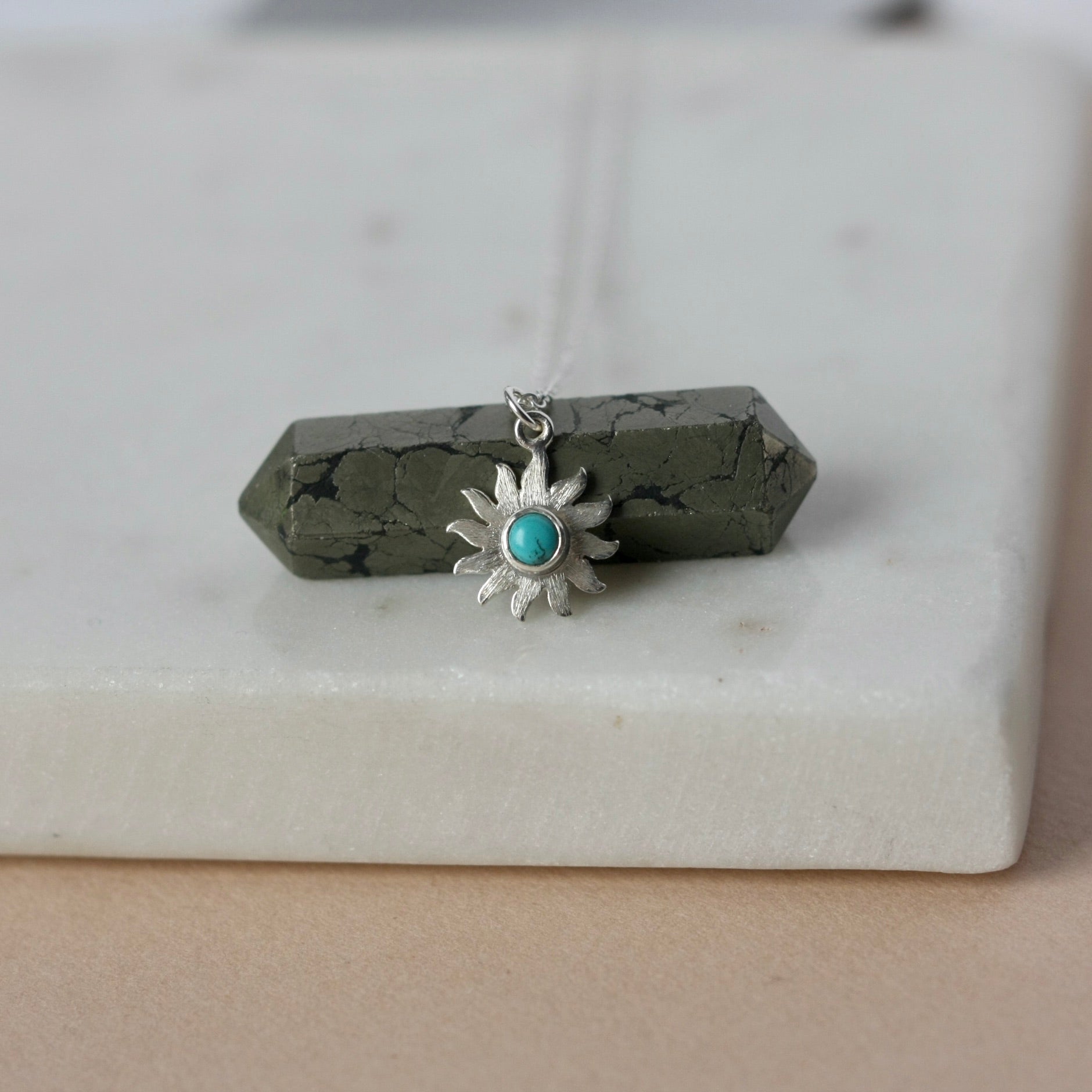 Dainty Sterling Silver Turquoise Sunburst Necklace