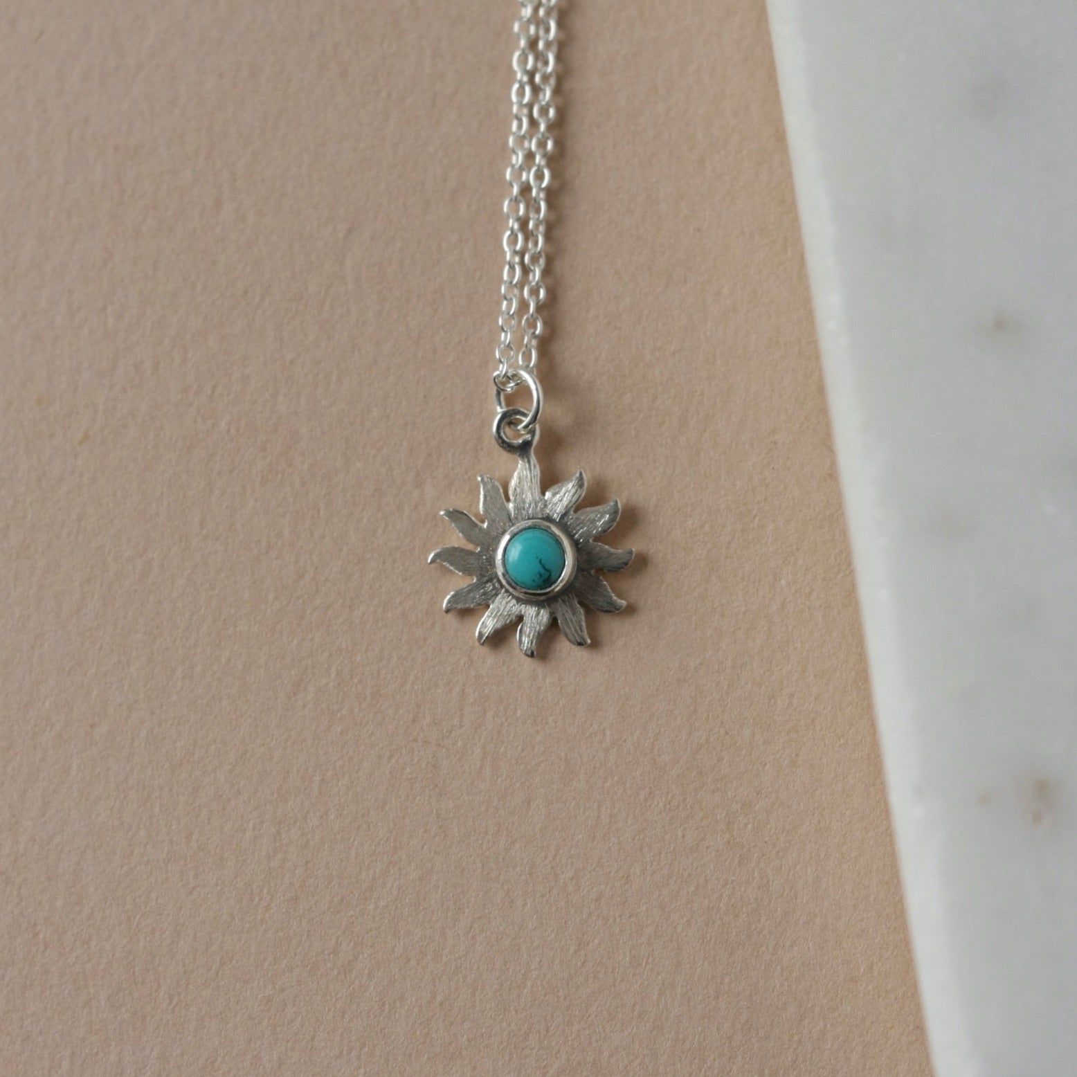 Dainty Sterling Silver Turquoise Sunburst Necklace
