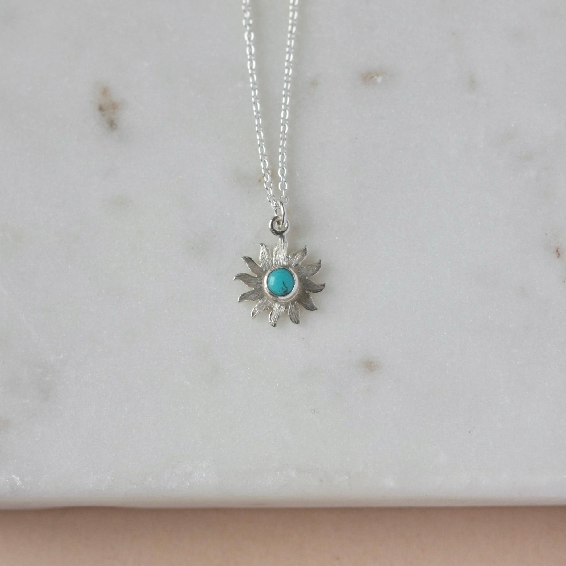 Dainty Sterling Silver Turquoise Sunburst Necklace