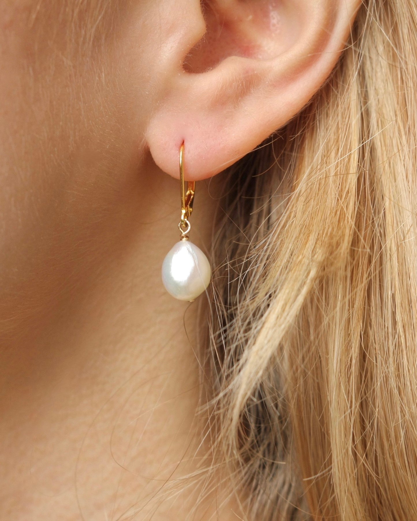 Gold Baroque Pearl Dangle Earrings