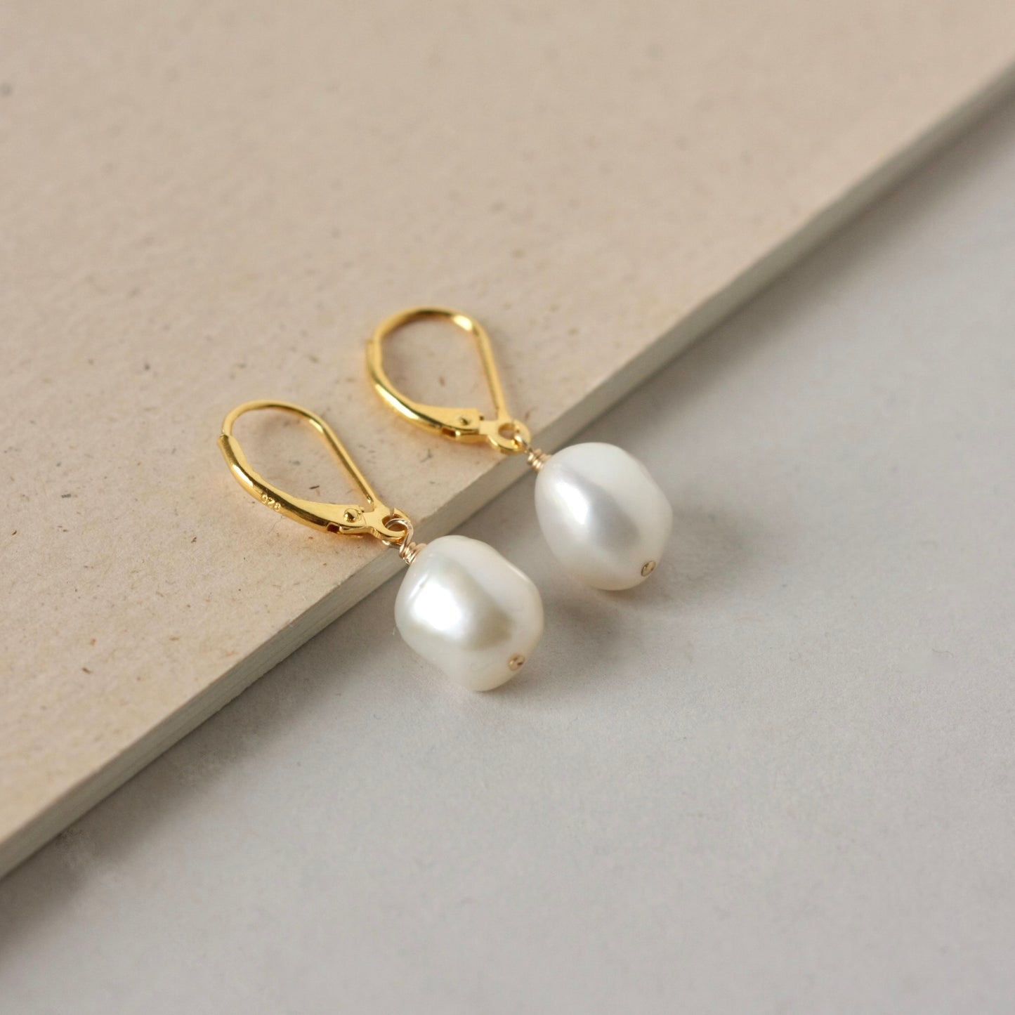 Gold Baroque Pearl Lever Back Earrings