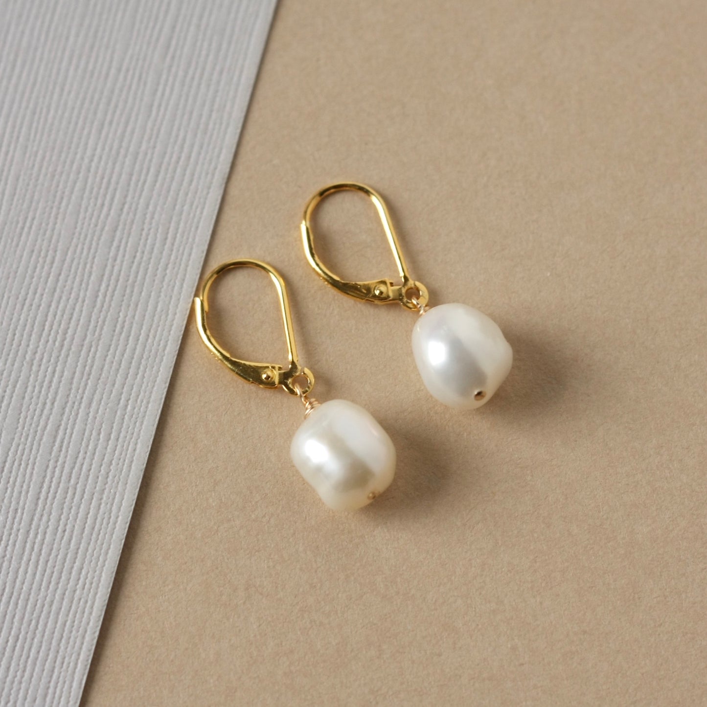 Gold Baroque Pearl Lever Back Earrings