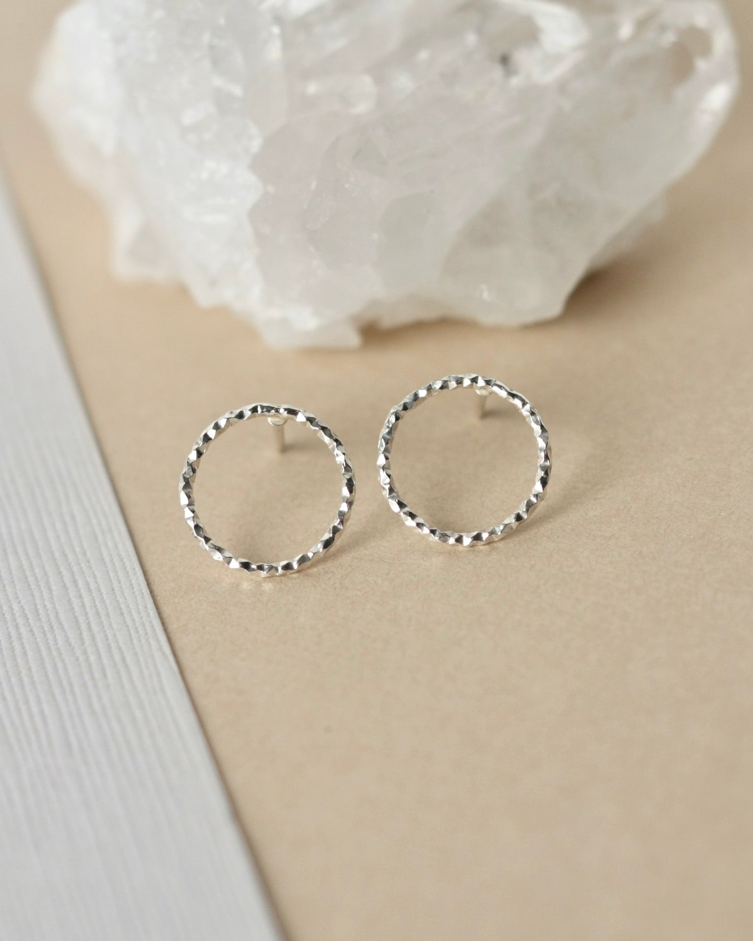 Minimalist Sparkly Sterling Silver Circle Stud Earrings