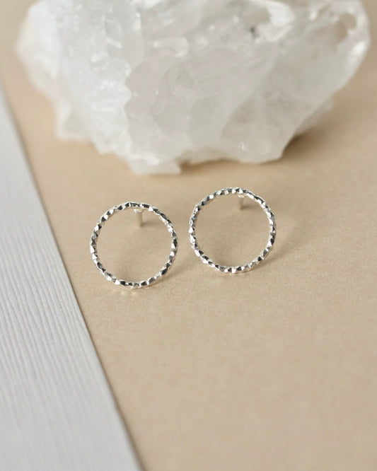 Minimalist Sparkly Sterling Silver Circle Stud Earrings